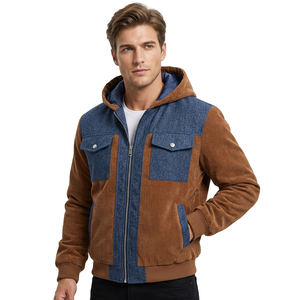 Chaqueta Bomber con Capucha para Hombre, de Pana con Bloques de Color, Cierre de Cremallera, Estilo Casual para Otoño/Invierno, con Cuello Alto - Product Image 1