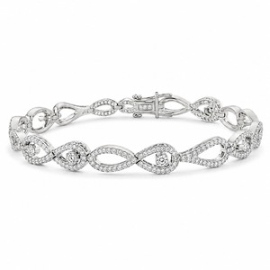 Bracelet Infinity en Diamant, Or Blanc 18 carats, Chaîne à Maillons Pavés, Diamant Cultivé en Laboratoire, Bracelet de Luxe à la Mode, Personnalisé - Product Image 1