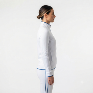 เสื้อแจ็คเก็ตแทร็คซิปเต็มตัวสีขาวสำหรับผู้หญิง ยี่ห้อฮอว์คอาย แต่งขอบสีน้ำเงิน พร้อมกระเป๋าข้าง ทรงสปอร์ต ใส่สบาย เหมาะสำหรับฤดูใบไม้ผลิ - Product Image 3