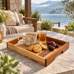 Bandeja de Servir Moderna de Madera Natural con Ranuras, Asas Recortadas y Bordes Elevados |   Bandeja Rectangular de Madera para Té, Café, Aperitivos y Comida - Product Image 3