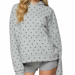Sweat-shirt à capuche marron à pois pour femme, coupe ample et oversize, épaules tombantes, tricoté, avec poches, pour l'automne, style décontracté - Product Image 3