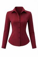 Chemise boutonnée rayée bleue pour femme, manches longues, coupe classique, col rabattu, tissu popeline respirant, idéale pour le bureau