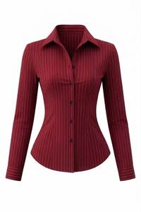 Chemise boutonnée à rayures bleues pour femme, manches longues, coupe classique, col rabattu, tenue de bureau, tissu popeline - Product Image 4