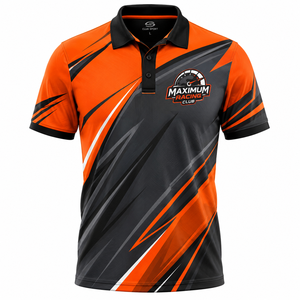 Polo de Manga Corta para Hombre Maximum Racing Club, Diseño Deportivo de Secado Rápido con Estampado Geométrico Naranja y Negro, Logotipo Frontal - Product Image 1