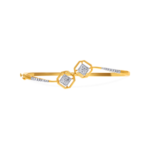 Elegant Yellow Gold Geometric Diamond <b>Bangle</b> <b>Bracelet</b> | Modern Double Hexagon Designer <b>Bracelet</b> for Women - Product Image 1