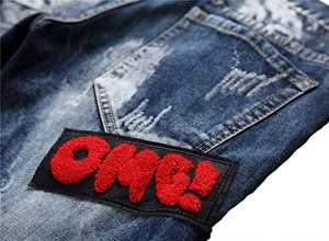 กางเกงยีนส์ทรงสกินนี่แบบขาดๆ สำหรับผู้ชาย สไตล์ไบค์เกอร์ แต่งดีเทลป้ายและแพทช์ - Product Image 5