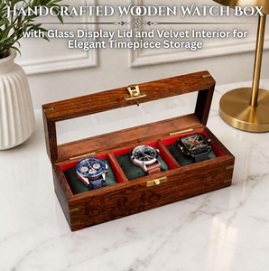 Wooden Jewelry Watch Box for Men and Women 3-Slot Watch Organizer <b>Display</b> <b>Case</b> with Hinged Lid Grey Storage - Product Image 2