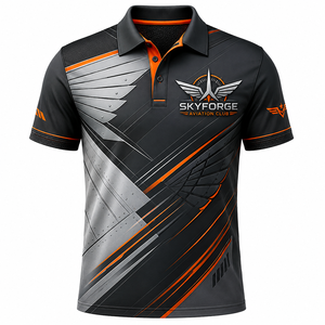 Skyforge Men's Short Sleeve <b>Polo</b> Shirt Geometric Print Quick Dry Sporty Style Black <b>Orange</b> Silver - Product Image 1