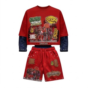 Conjunto de Camiseta con Estampado de Diamantes de Imitación Personalizada Glory, 100% Algodón Jersey, Estilo Moderno, Camiseta de Doble Manga con Pantalones Cortos Estampados para Unisex - Product Image 1