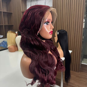 Perruque frontale 13x4 cheveux humains vietnamiens bruts vierges Body Wave couleur bourgogne HD dentelle transparente perruques sans colle pour femmes noires - Product Image 2