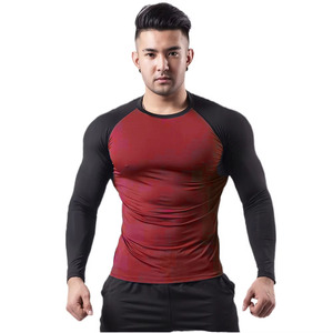 T-shirts de sport pour hommes en polyester tricoté, à manches longues, col contrastant, noir et rouge, pour adultes - Product Image 5