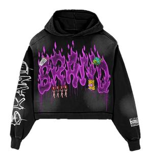 Vente en gros Sweat à capuche en coton surdimensionné unisexe Top d'hiver à bords coupés avec bouffée Street Wear sérigraphie personnalisée Hommes 100% coton à capuche - Product Image 2