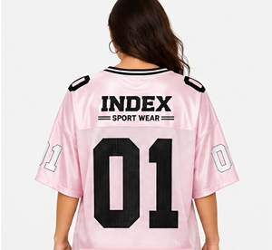 Camiseta de fútbol americano rosa para mujer, cuello en V, manga corta, malla transpirable, holgada, con número del equipo impreso - Product Image 2