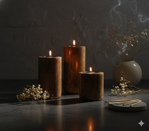 Ensemble de porte-bougies chauffe-plat en bois naturel fait main, support cylindrique rustique en bois pour décoration de ferme, spa, mariage et maison - Product Image 1
