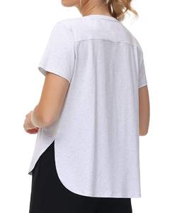 Camiseta de Corte Holgado para Mujer, Manga Corta, Color Sólido, Informal, Suave, Transpirable, Cómoda para el Verano, Básica - Product Image 3