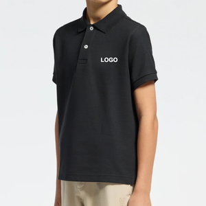 Camiseta Polo de Manga Corta para Niños, de Algodón Negro, con Logotipo Personalizado, Uniforme Escolar con Botones Blancos - Product Image 6