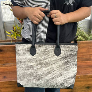 Bolso de mano de talla grande de piel de vaca auténtica, bolso de hombro, bolso de mano con pelo en piel, elegante bolso de compras Occidental para uso de mujer - Product Image 3