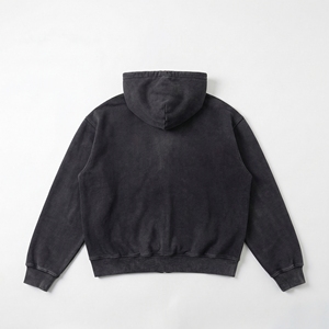 Charcoal Washed Oversized Full <b>Zip</b> Hoodie Vintage Black/Charcoal Pigment Wash, Dropped Shoulder. OEM / Private Label - Product Image 2