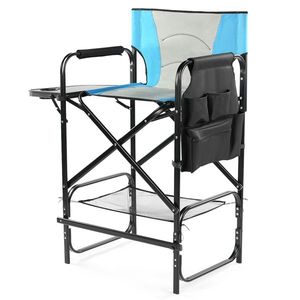 31\" Tall Portable Bar Height Directors Chair with <b>Footrest</b> and Cup Holder 4-Fold Camping Chair with Side Table Storage - Product Image 5