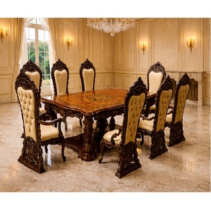 Ensemble de salle à manger Maharaja au look majestueux, style américain moderne, table en teck, chaises à dossier haut, 8 places, mobilier de luxe pour la maison - Product Image 1