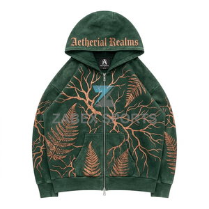 Sudadera con capucha de algodón prémium OEM ODM con cremallera frontal y pedrería, estilo casual urbano, ropa de invierno para hombre, venta al por mayor - Product Image 1