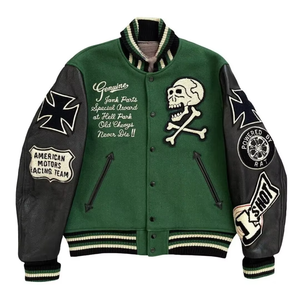 Veste universitaire pour homme, marron et blanc, brodée avec un patch 00, style preppy, col rabattu, coupe classique, pour l'automne - Product Image 3