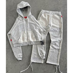 Conjunto Deportivo Harajuku Moderno para Hombre, 2 Piezas, Sudadera con Capucha y Pantalones Deportivos con Parches y Detalles Bordados, Cierre de Cremallera - Product Image 1