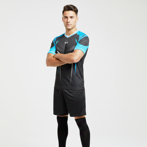 Ropa Deportiva, Camiseta de Fútbol Totalmente Personalizada, Diseño con Forro Azul Cielo sobre Negro, 100% Poliéster, Antibacteriana, Transpirable, de Secado Rápido - Product Image 5