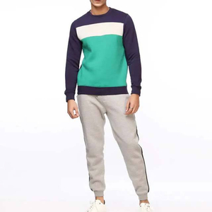 Sweat-shirt à col rond pour homme, à blocs de couleur, manches régulières, design patchwork, tricoté, 100% coton, 300g, respirant, pour l'hiver - Product Image 3