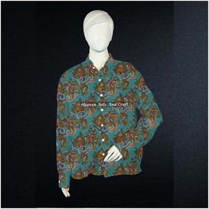 Cotton Block Print Kurti <b>Women</b> <b>Shirt</b> Summer Wear <b>Shirt</b> Full Sleeve Tunic Indian Handmade Printed <b>Shirt</b> - Product Image 1