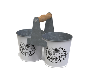 Organizador de hierro hecho a mano con diseño de dos compartimentos y asa de madera portátil - Product Image 3