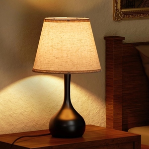 Lámpara de mesa negra clásica recién fabricada, base de metal en forma de lágrima, pantalla de tela de lino, elegante luz de noche para mesita de noche, decoración para el hogar - Product Image 4