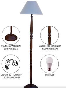 Traditional Wooden Floor Lamp White Fabric Empire Shade LED Warm <b>Light</b> 2700K E26 Base Residential Use - Product Image 3