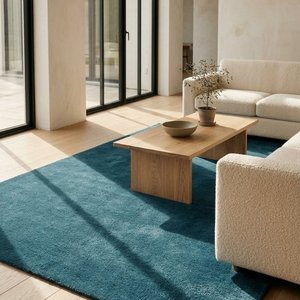 Alfombra Moderna de Lana Azul Petrol Oscuro, Diseño Geométrico Minimalista, Hecha a Mano, Suave y Gruesa, para Decoración de Sala de Estar - Product Image 5