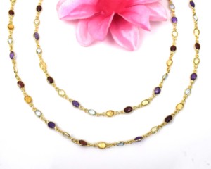 Brass 18K Gold Plated Multi Gemstone Beach Wedding Trendy Necklace Handmade Colorful <b>Rope</b> <b>Chain</b> Jewelry for Women - Product Image 1