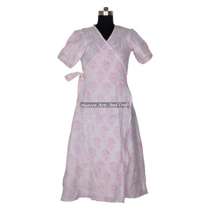 Floral Print Handmade Soft Cotton V-neck Kimono Dress Summer Nightwear Block Prints Floor-Length Bridesmaid <b>Robe</b> <b>Beach</b> Cover - Product Image 2