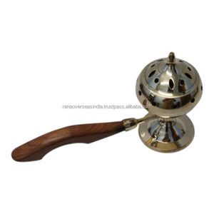 Quemador de incienso de latón con mango de madera, ecológico y portátil, para Bakhoor, uso en el hogar, templos y aromaterapia, ideal para primavera y verano. - Product Image 1