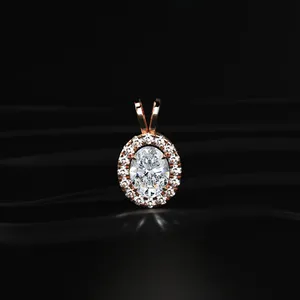 Oval Cut Diamond Halo Pendant <b>Necklace</b> Lab Grown CVD Diamond Pendent <b>D</b>-E Color with VVS-VS Clarity IGI Certified for Sale Export - Product Image 1