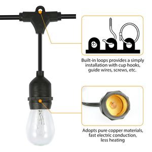 Luci a Corda per Esterni Impermeabili da 48 Piedi, Luci Commerciali per Patio e Giardino, Cavi di Alimentazione e Prolunghe, Lampadine Incluse - Product Image 4