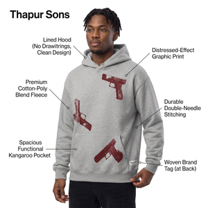 Sudadera con Capucha Oversize para Hombre, Gris, con Estampado Gráfico, 100% Algodón, con Bolsillo Canguro y Hombros Caídos - Product Image 4