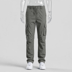 Pantalon cargo gris pour homme, taille élastique, plusieurs poches, respirant, coton mi-lourd, style décontracté, automne - Product Image 4