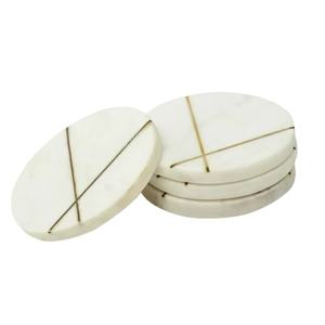 Posavasos de Mármol Blanco con Base de Latón Dorado, Juego de Posavasos Redondos para Té, Vino, Cerveza, Bebidas, Personalizados, los Mejores Posavasos de Mármol - Product Image 1