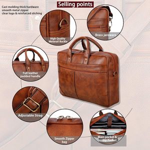 Luxury Black Genuine <b>Leather</b> <b>Soft</b> Business Services Travel Laptop <b>Bag</b> for Men Lightweight Zipper Closure Polyester Lining - Product Image 6