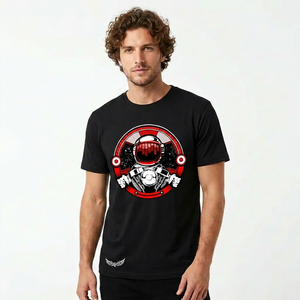T-shirt à manches courtes noir pour homme avec imprimé astronaute, col rond décontracté, coupe régulière, jersey en coton respirant - Product Image 2