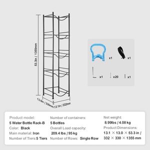 Portabottiglie d'acqua a 5 livelli per impieghi gravosi, a fila singola, per bottiglie da 5 galloni, scaffale in metallo per garage con 5 bottiglie - Product Image 2