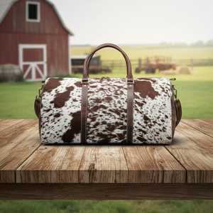 Sac de voyage en cuir de vachette véritable avec fermeture éclair, unisexe, grande capacité, pour week-end, LHDB-0103 - Product Image 2