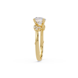 Vintage Style Round Solitaire Marquise Lab Grown Diamond <b>Ring</b> 14k Pure Gold Milgrain Border Matching Band Bridal <b>Set</b> For Women's - Product Image 4