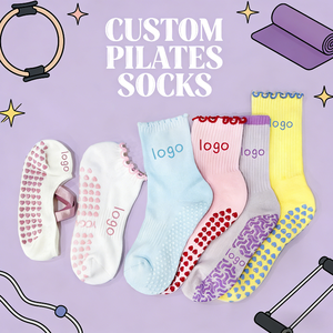 Calcetines de yoga antideslizantes con logo jacquard personalizado, calcetines de pilates con agarre de silicona, MOQ bajo, calcetines deportivos de punto grueso hasta el tobillo. - Product Image 2