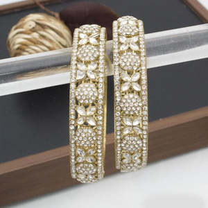 Gold Plated Crystal Stone and Pearl <b>Bangles</b> <b>Set</b> 2.4\"-10581402ML Elegant Crystal Bracelets & <b>Bangles</b> - Product Image 1
