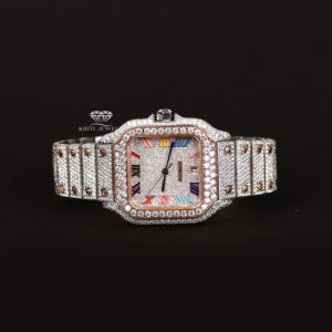 Reloj de Lujo para Hombre, Completamente Cubierto de Diamantes Moissanite, Esfera Romana Arcoíris, Tono Oro Amarillo, Estilo Hip Hop, Automático - Product Image 3